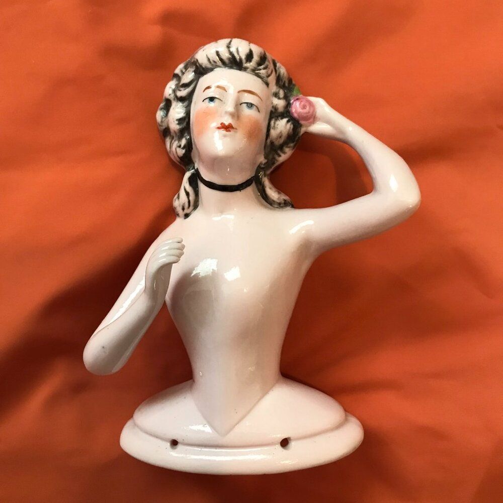 EXTREMELY RARE ANTIQUE GERMAN PORCELAIN HALF DOLL-EXCELLENT CONDITION-NUMBERED-